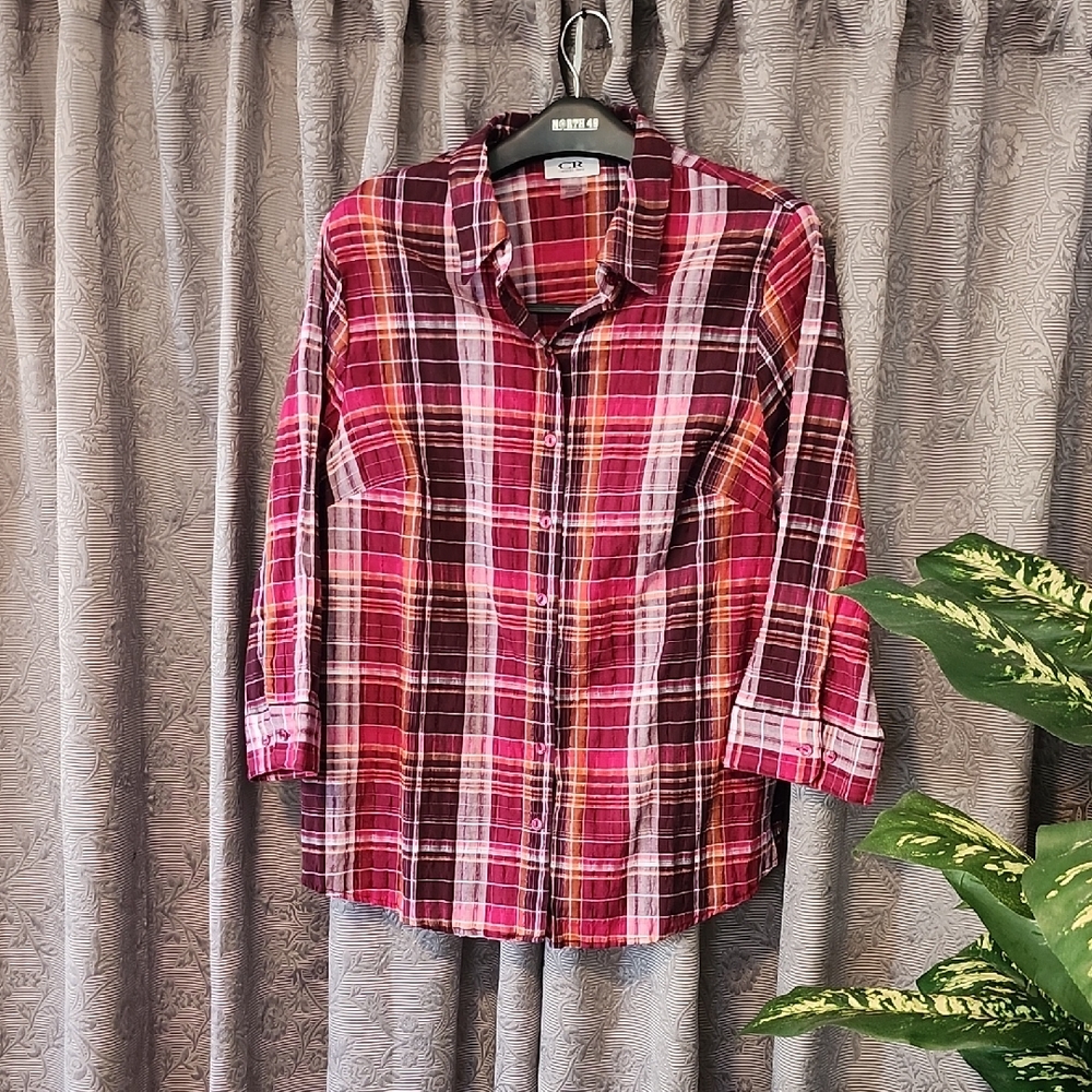 CZR Women's Plaid Blouse - Red and Pink